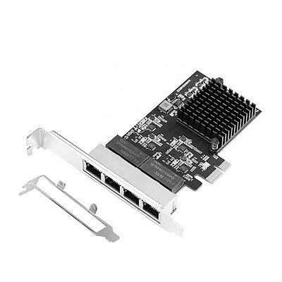 Placa de rede PCIe 4 portas GigaLan (RJ45) – Chipset RTL8111H – Full 120mm + Slim 80mm
