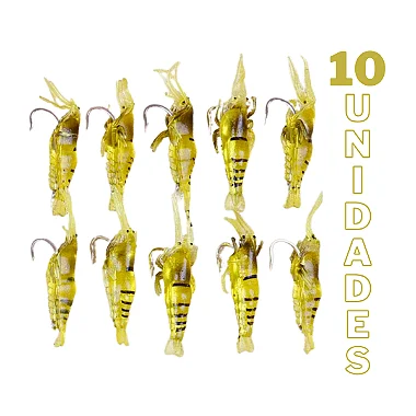 10 Iscas Artificiais Aromatizadas Camarão Silicone Anzol Pesca