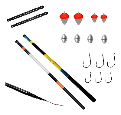 02 Varas Telescópica Para Pesca 3,60mt + Acessórios Completo