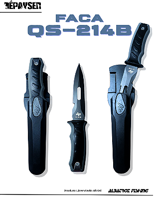 Albatroz Fishing Qs-214b Faca Preta para Mergulho Lâmina Afiada ou Serra Com Corda e Bainha