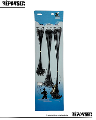Kit 10 Chicotes Pesca Cabo Aço Com Snap Encastoado Girador 25cm