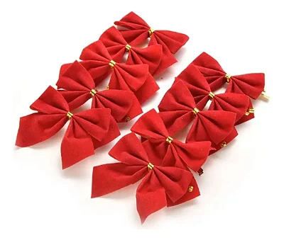 24 Laços Natalino Vermelho/dourado Decoração Natal 6cm Festa
