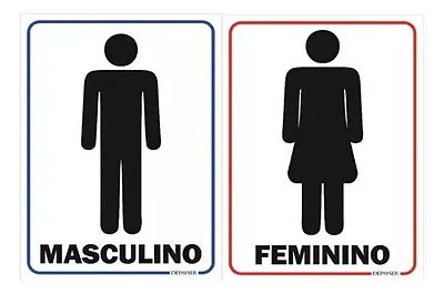 Kit Placa Sinalização Banheiro Feminino Masculino Sanitário