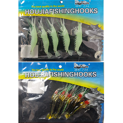 Kit 5 Iscas Camarão Artificiais Robalo Tucunaré Corvina