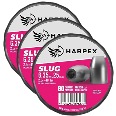 Kit 3 Chumbinho 6.35mm Harpex Slug Chumbo P/ Carabina 80 Un