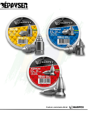 Kit 340 Chumbinhos Harpex Espingarda/ Carabinas 5.5mm Aquiles Athena Zeus