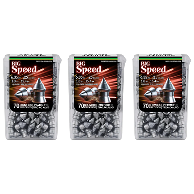 Kit 3 Chumbinho Big Speed 6.35mm Carabina Perfura Pontiagudo Munição Chumbo 210 Unidades - Exclusivo Dépayser