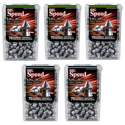 Kit 5 Chumbinho Big Speed 6.35mm Carabina Perfura Pontiagudo Munição Chumbo 350 Unidades - Exclusivo Dépayser