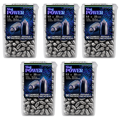 Kit 5 Chumbinho Slug Power 5.5mm Pontiagudo Pointed Carabina Munição Chumbo 450 Unidades - Exclusivo Dépayser