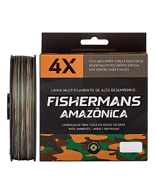 Linha Multifilamento Fishermans Amazônica 4X Marrom 150m 0,28mm 30lb
