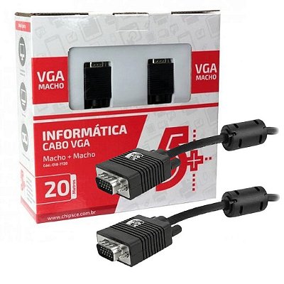 Cabo Vga Macho Com Filtro Blindado Preto 20 Metros