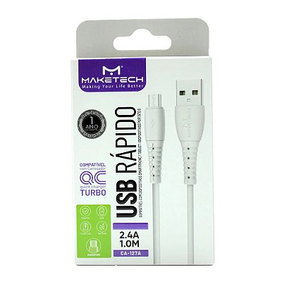 Cabo Micro Usb 1 M Branco Maketech Ca-127 A