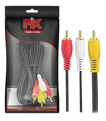 Cabo 3+3 Rca Áudio Vídeo Coaxial Reforçado 2 Metros Gold 24k