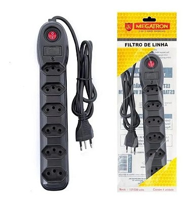 FILTRO DE LINHA 6 TOMADAS BIVOLT PRETO MEGATRON