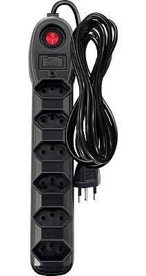 FILTRO DE LINHA 6 T BIVOLT PRETO CABO 3M PRETO MEGATRON