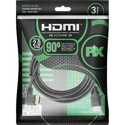 Cabo Hdmi 2.0 90° Ultra Hd 3 Metros 4k 3d 018-3323 Chip Sce