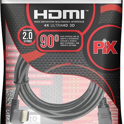 Cabo Hdmi 90 Graus 2 Metros 2.0 3d 4k 19 Pinos Pix 018-3322