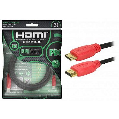 Cabo Mini HDMI X HDMI Pix 2.0 4K Ultrand 19 Pinos 3 Metros