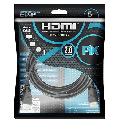 Cabo Hdmi 5 Metros 2.0 3d 4k 19 Pinos Chip Sce Pix 018-2225