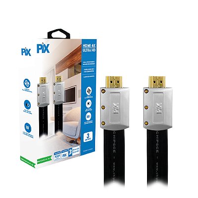 Cabo Hdmi Pix 2.0 4k Hdr 19p 3m Flat Desmontável Conduite