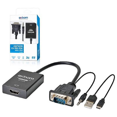 Cabo Mini Convesor Vga Para Hdmi Com Áudio E Vídeo Full Hd