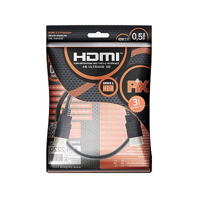 CABO HDMI GOLD 2.0 - 4K HDR 19P 0,5M PIX 018-2220