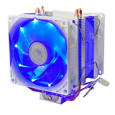 Cooler Gamer Branco Universal Intel Amd Duplo Fan Rgb C/ Led Azul Dex