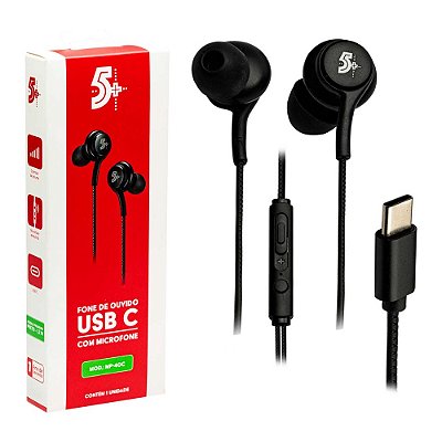 Fone de Ouvido Tipo c - Alta Definicao Auricular C/ Microfone - Preto 1,20m