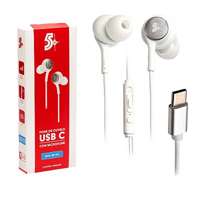 Fone de Ouvido Tipo c - Alta Definicao Auricular C/ Microfone - Branco 1,20m
