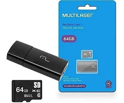 PEN DRIVE ADAPTADOR MICRO SD + CART SD 64 GB CLASS10 MC164 MULTILASER