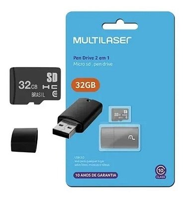 PEN DRIVE ADAPTADOR MICRO SD + CART SD 32 GB CLASS10 MC163 MULTILASER