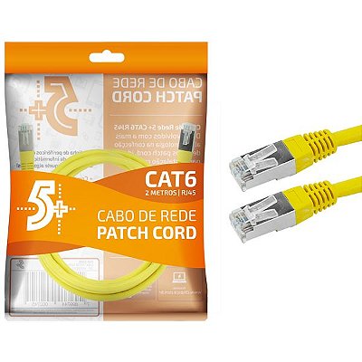 Cabo De Rede Patch Cord Cat6 Ftp 2M Amarelo Blindado