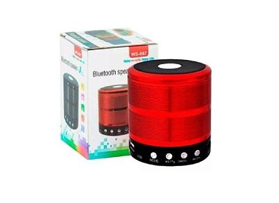 Caixa De Som Bluetooth Fm Aux Cartão 3W Ws-887 Vermelha