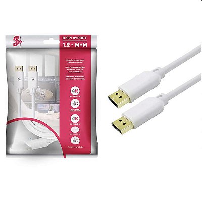 Cabo Displayport Macho Banhado Ouro Branco 2M Gamer 360hz