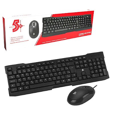 Kit Combo Office Mouse E Teclado 5+ Com Fio Usb Escritório