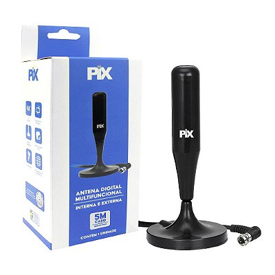 Antena Digital Interna Hdtv Base Imã Plug 90º Cabo 5 Metros