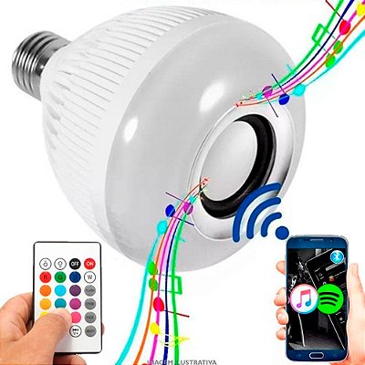 Lampada Bluetooth Musica Rgb Rotativa Festa Controle Remoto