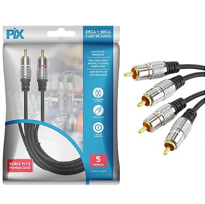 Cabo Áudio Rca Stereo Blindado Metal 2x2 Fitz-A3 5 Metros