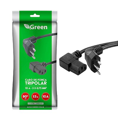 Cabo Tripolar Para Computador Monitor 10A 2x90 Graus 1,5M
