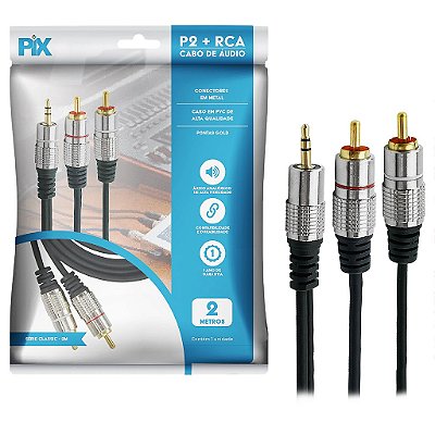 Cabo Áudio P2 Para 2 Rca Estereo Plug Metal Fitz Blindado 5M