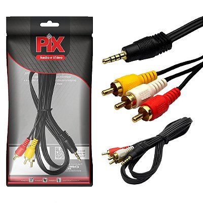 Cabo Adaptador P3 Stéreo 3 Rca Macho Para Tv Box Tv Led Av