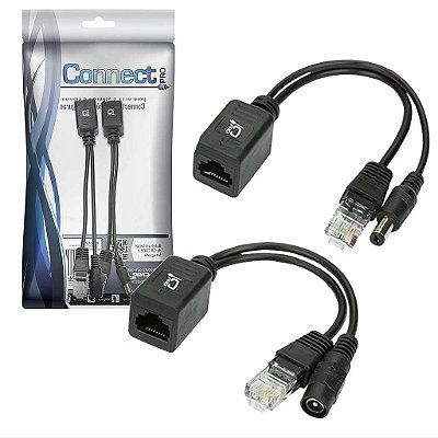 Kit 10 Adaptador Injetor POE Macho Femêa 10/100 Para Cftv
