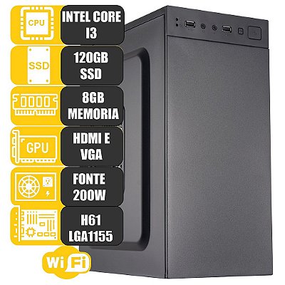 Computador Mdi I3 8gb Ssd 120gb Atx Gigabit Pdv Escritório