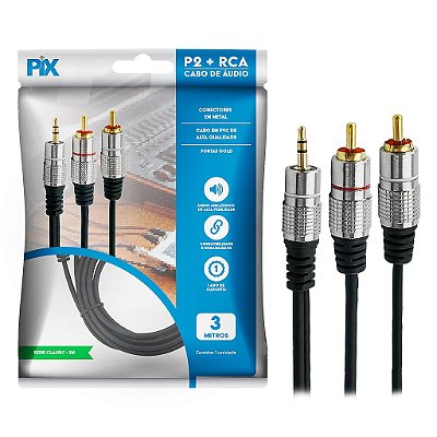 Cabo Áuidio P2 Rca Fitz P2 Estereo 2 Rca Macho Plug Metal 3M