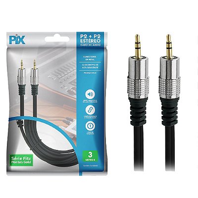 Cabo De Áudio P2 3,5mm Fitz Estereo Blindado Plug Metal 3M