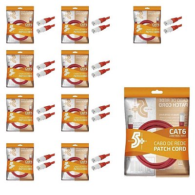 Kit 10 Cabo De Rede Patch Cord Cat6 Ftp Blindado 2M Vermelho