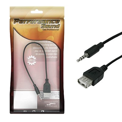 Cabo P3 Estereo Para Usb Femea 25Cm 5+ Para Rádio Pendrive