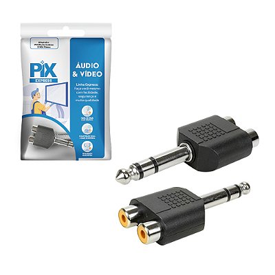 Adaptador De Áudio Amplificador P10 Estereo Para 2 Rca Femea