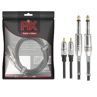 Cabo De Áudio 2 Rca Macho Para  2 P10 Mono Plug Metal 2m