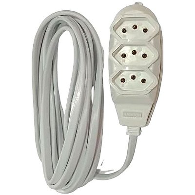 Extensao De 3 Tomadas Com 3 Pinos 3 Metros Branco